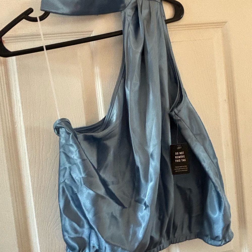 Express Blue Satin Halter Top size extra large